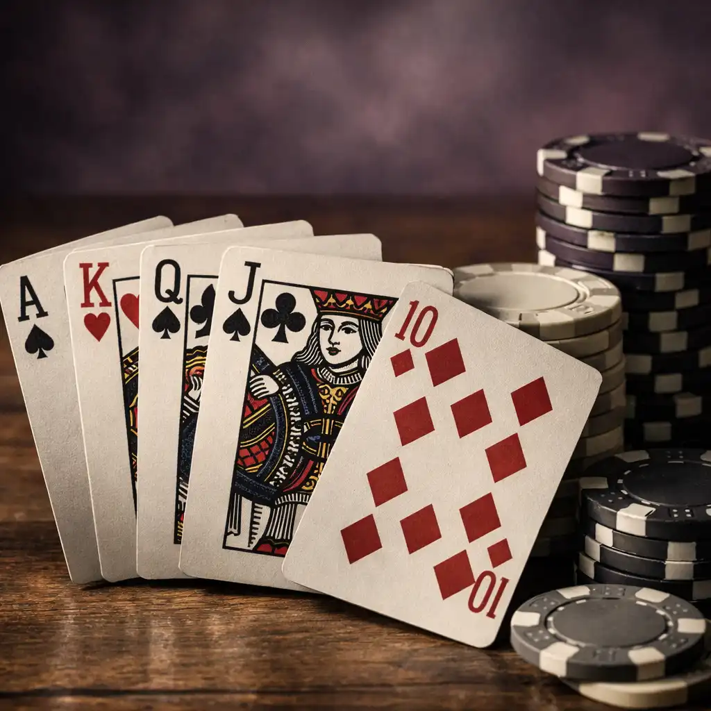 Gros plan sur des cartes à jouer et des jetons de poker physiques