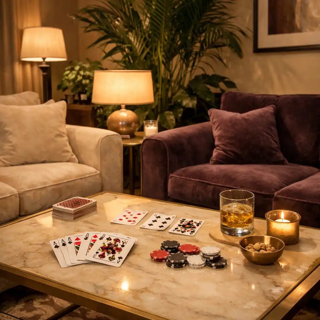 Card Lounge confortable avec canapés et jeux de cartes