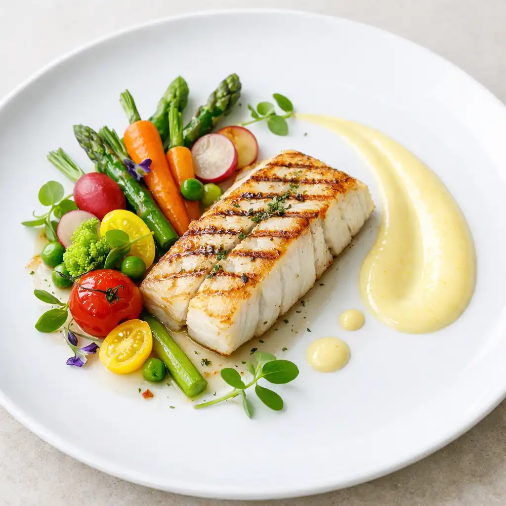 Filet de poisson de Méditerranée, légumes de saison et émulsion au citron